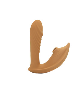 Вібратор Sweet Em Embrace з вакуумним стимулятором клітора, бежевий, 15.9 х 6.7 см - No Taboo