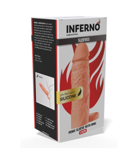 Насадка на пенис Hidden Desire Inferno с кольцом на мошонку, бежевая, 15 х 3,5 см - No Taboo