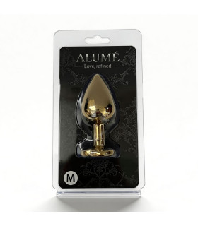 Анальная пробка ALUME, M, металлическая золотистая с разноцветным камнем в форме сердца, 8.5 х 3.3 см - No Taboo