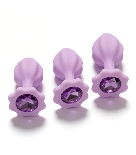 Набор анальных пробок ALUME, S, M, L, лиловые с лиловым камнем, 3 шт - No Taboo