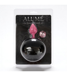 Набор пробка, хвостик и кристал ALUME, S, розовая с черным пушком и розовым камнем, 7 х 2.7 см - No Taboo