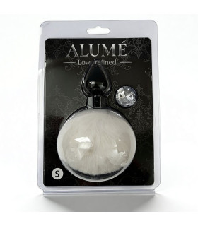 Набор пробка, хвостик и кристал ALUME, S, силиконовая черная с белым пушком и прозрачным камнем, 7 х 2,7 см - No Taboo