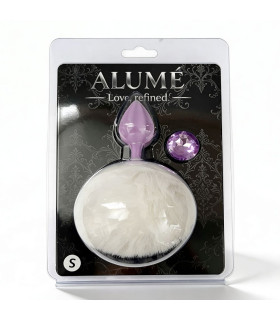Набор пробка, хвостик и кристал ALUME, S, лиловая с белым пушком и лиловым камнем, 7 х 2.7 см - No Taboo