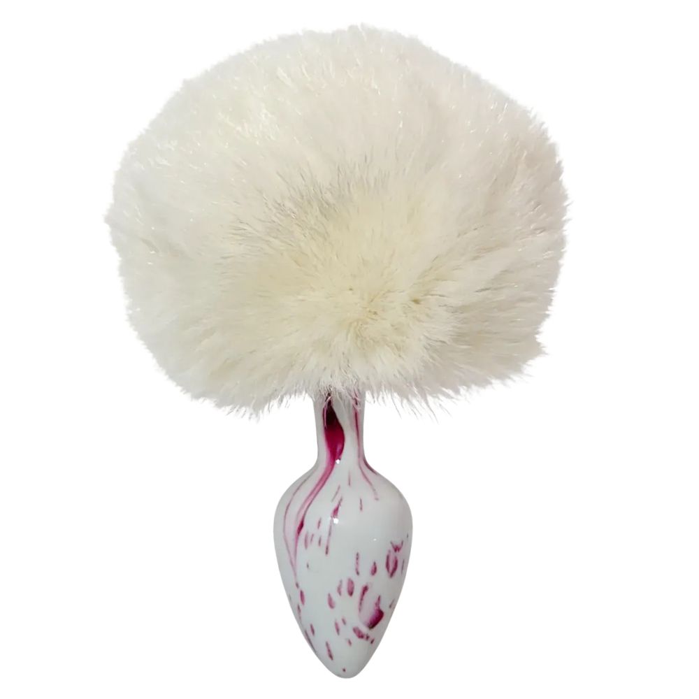 Анальная пробка с узором ALUME, S, металлическая белая с белым пушком, 7 х 2.8 см (341522), zoom