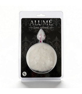 Анальная пробка с узором ALUME, S, металлическая белая с белым пушком, 7 х 2.8 см - No Taboo