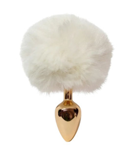 Анальна пробка ALUME, S, металева золотиста з білим пушком, 7 х 2.8 см - No Taboo