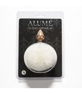 Анальна пробка ALUME, S, металева золотиста з білим пушком, 7 х 2.8 см - No Taboo