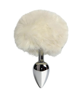 Анальная пробка ALUME, S, металлическая серебристая с белым пушком, 7 х 2.8 см - No Taboo