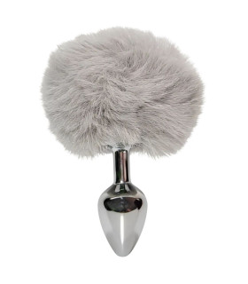 Анальная пробка ALUME, S, металлическая серебристая с серым пушком, 7 х 2.8 см - No Taboo