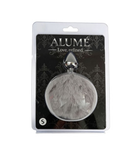 Анальная пробка ALUME, S, металлическая серебристая с серым пушком, 7 х 2.8 см - No Taboo