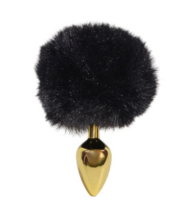 Анальная пробка ALUME, S, металлическая золотистая с черным пушком, 7 х 2.8 см - No Taboo