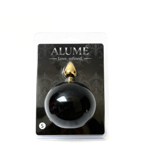 Анальная пробка ALUME, S, металлическая золотистая с черным пушком, 7 х 2.8 см - No Taboo