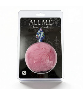 Анальная пробка с узором ALUME, S, металлическая синяя с розовым пушком, 7 х 2.8 см - No Taboo