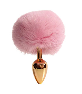 Анальная пробка ALUME, S, металлическая золотистая с розовым пушком, 7 х 2.8 см - No Taboo