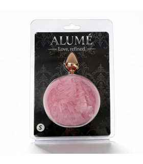 Анальная пробка ALUME, S, металлическая золотистая с розовым пушком, 7 х 2.8 см - No Taboo