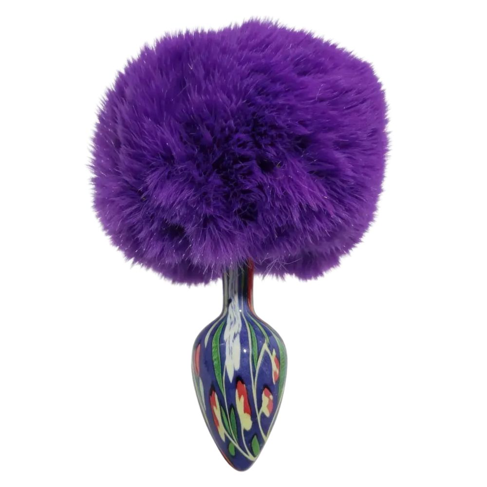 Анальная пробка с узором ALUME, S, металлическая синяя с фиолетовым пухом, 7 х 2.8 см (341530), zoom