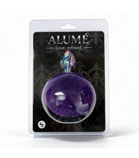 Анальная пробка с узором ALUME, S, металлическая синяя с фиолетовым пухом, 7 х 2.8 см - No Taboo