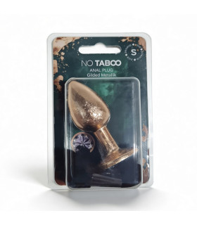 Анальная пробка NO TABOO, S, 55 г, алюминиевая, золотистая с прозрачным камнем, 7 х 3 см - No Taboo