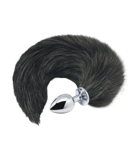 Анальная пробка Alive, L, Лисий хвост черный, серебристая, 9 х 4,1 см - No Taboo