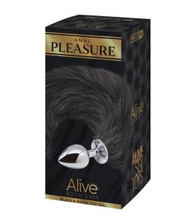 Анальная пробка Alive, L, Лисий хвост черный, серебристая, 9 х 4,1 см - No Taboo