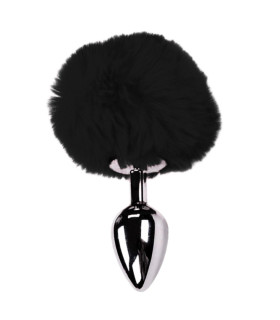 Анальна пробка Alive Anal Pleasure L з чорним хутром, срібляста, 9 х 4 см - No Taboo