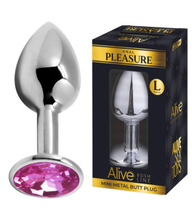 Анальная пробка Alive Anal Pleasure L, с розовым камнем, серебристая, 9 х 4 см - No Taboo