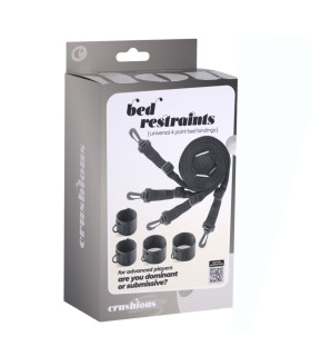 Фиксаторы для кровати Crushious Bed Restraints с манжетами и ремнями, чёрные - No Taboo