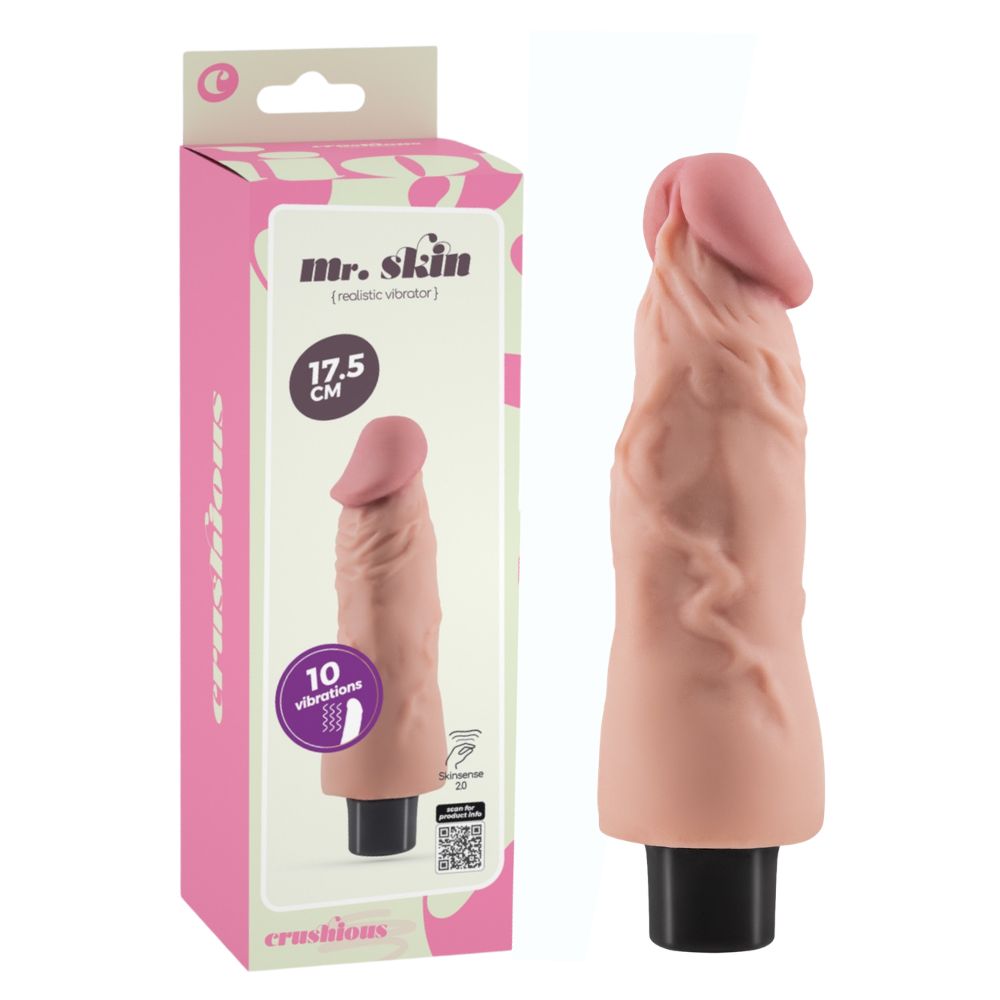 Реалистичный вибратор Crushious Mr. Skin с поворотным регулятором, бежевый, 17.5 х 4 см (341817), zoom