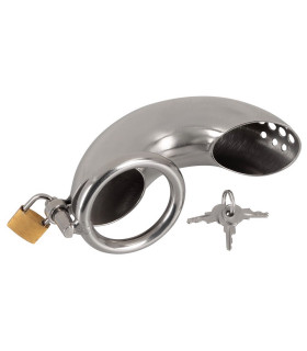 Мужской пояс верности Fetish Collection с замочком, серебристый, 13,5 х 4,4 см - No Taboo