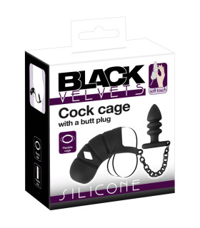 Мужской пояс верности Black Velvets с анальной пробкой, черный - No Taboo