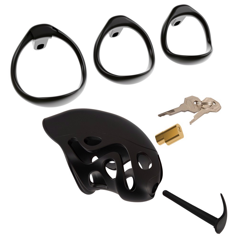 Чоловічий пояс вірності You2Toys з 3 ерекційними кільцями та уретральним катетором, чорний (341386), zoom