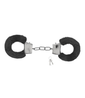 Наручники металлические Crushious Love Cuffs с искусственным черным мехом, серебристые - No Taboo