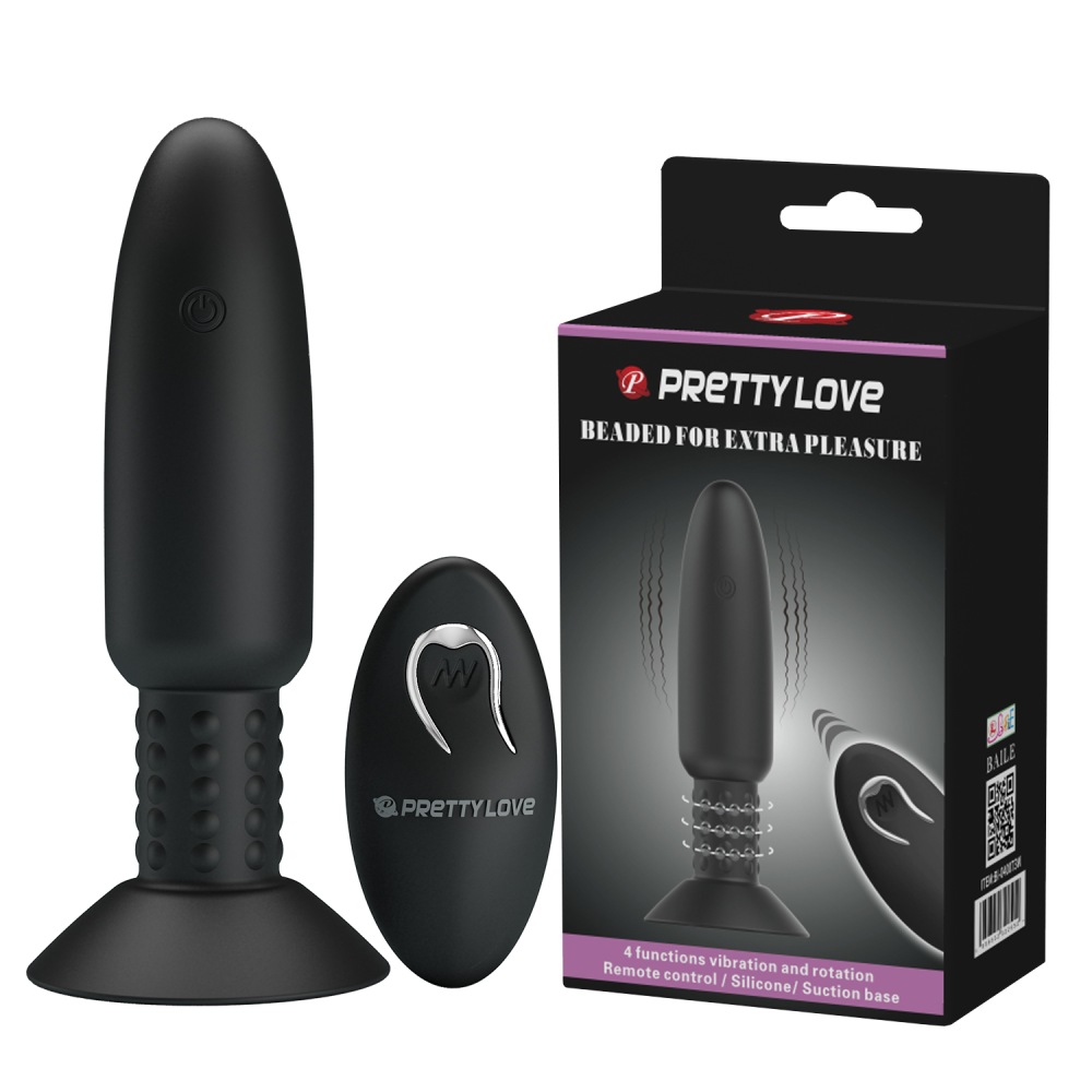 Анальный вибратор Pretty Love с ротацией, с пультом, черный, 14.6 х 3.6 см (33770), zoom