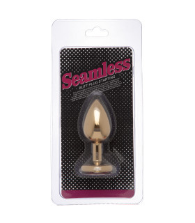 Анальна пробка, L, з рожевим кристалом Runyu золота зі змазкою у подарунок, 10 см х 4.1 см - No Taboo