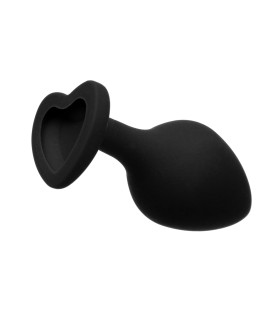 Анальная пробка силиконовая с красным сердцем Runya черная со смазкой в подарок, размер S 7.5 x 2.8см - No Taboo