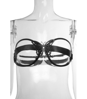 Бюстгальтер c бабочкой из натуральной кожи LB1 Candy Hero, черный, р. 42-44 (S-M) - No Taboo