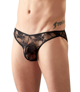 Мужские кружевные трусы, полупрозрачные, черные, L - No Taboo
