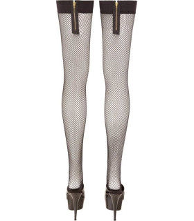 Чулки черные в сетку, с молнией сзади, Cottelli Collection, L/XL - No Taboo