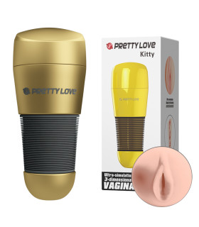 Мастурбатор-вагіна в колбі Pretty Love Kitty золотистий, 20.5 х 8.6 см - No Taboo