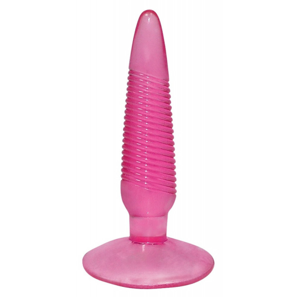 Розовая рельефная анальная пробка с присоской (36792), zoom