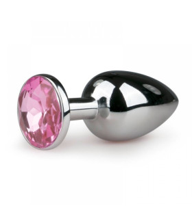 Анальная пробка серебряная с розовым камнем, (смазка в подарок), M, 8.5 x 3.5 - No Taboo