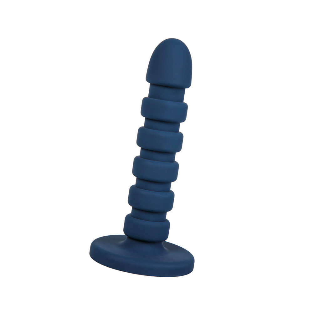 Насадка на страпон дизайнерская рельефная, силиконовая, темно-синяя, 14.5 х 2.8 см (43604), zoom