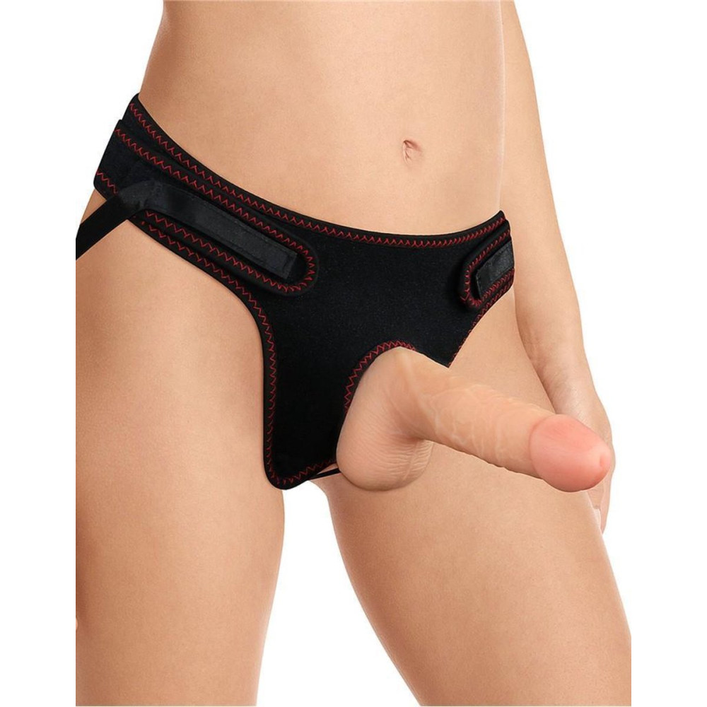 Страпон на турсиках с открытыми ягодицами Lovetoy, черный, бежевый, 18 х 3.4 см (42827), zoom