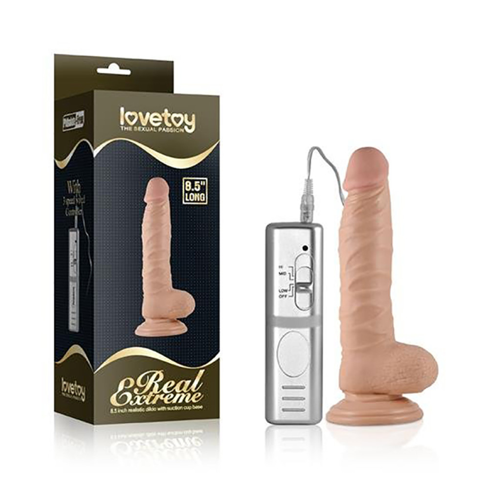Реалистичный вибратор на присоске с проводным пультом Lovetoy бежевый, 18.4 х 3.8 см (42824), zoom