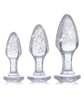 Набор анальных пробок с блестками, прозрачные - No Taboo