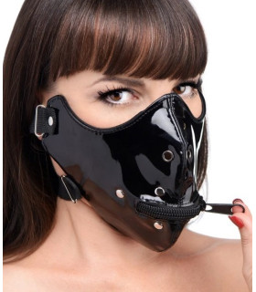 БДСМ маска с отверстием для рта на молнии, виниловая, черная - No Taboo