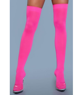 Чулки неоново-розовые, плотные, с эластичной резинкой - No Taboo