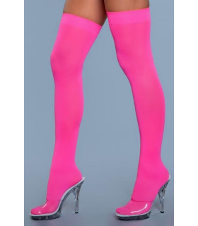 Чулки неоново-розовые, плотные, с эластичной резинкой - No Taboo