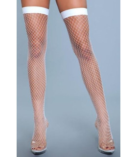Чулки в сетку, сексуальные, с узкой резинкой, белые - No Taboo