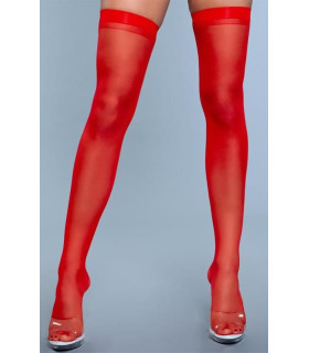 Чулки сексуальные, полупрозрачные, с плотной резинкой, красные - No Taboo